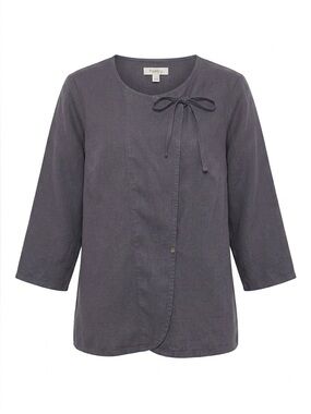 Poetry 100% Linen Tie Front Top Size 10 Plum Gray 3/4 Sleeve